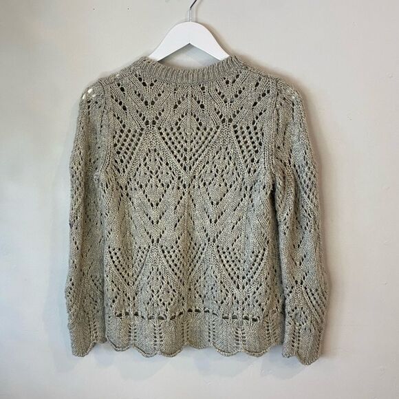 Knitted Crochet Crew Neck Bohemian Chic Cottagecore Green Sweater - Picture 2 of 6